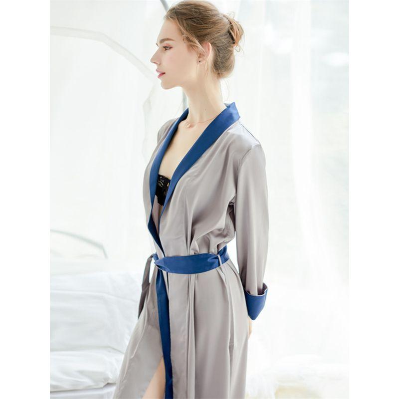 Silks and Satins Nightgown Women's Spring & Fall Bridal Gown Men's and Women's for Couple Long Pajamas Women's Thin Fancy Ice Silk Bathrobe