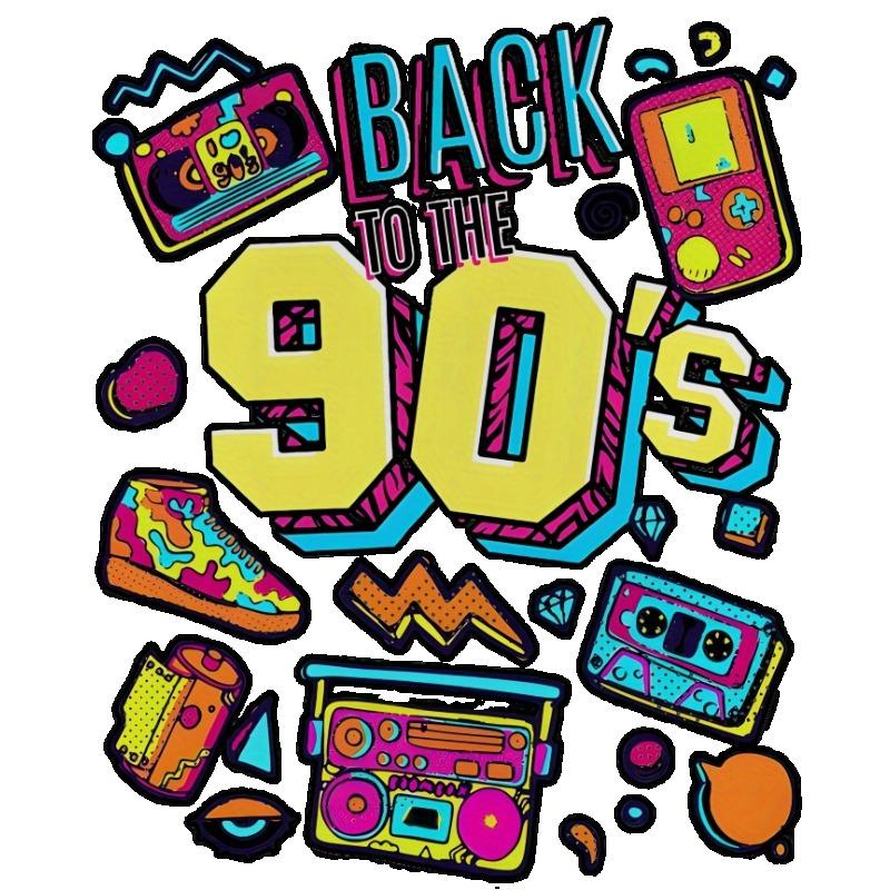 Back To The 90s T-Shirt Black Retro 90s Themed Graphic with Game Console Cassette Tape and Boombox Print for Casual Wear Party and Nostalgic Events