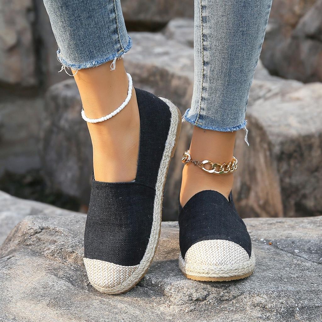 Fisherman Shoes Women's Thick-soled Low-top Canvas Straw Woven Spring and Summer New One-pedal Comfortable, Simple and Shallow Leisure