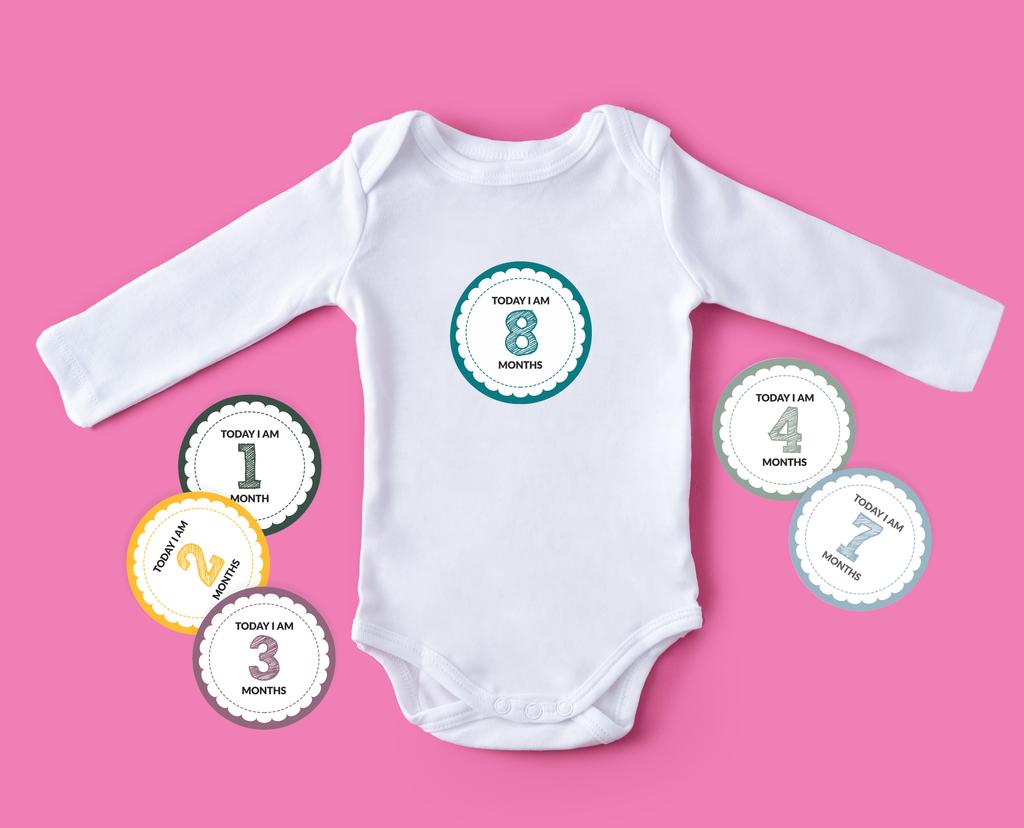 Inkdotpot 12 Month Baby  Milestone  Sticker  Boy Girl-Monthly  Milestone  Round  Stickers 24 Count