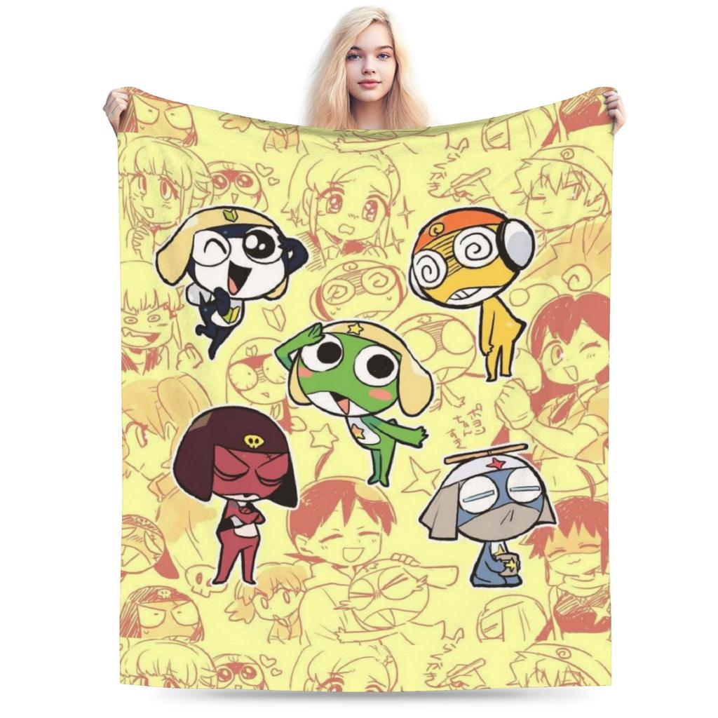 Super Soft Keroro Frog Cartoon Throw Blanket Premium Fleece Flannel Lightweight Bed Blanket Super Cozy Blankets All Season Use