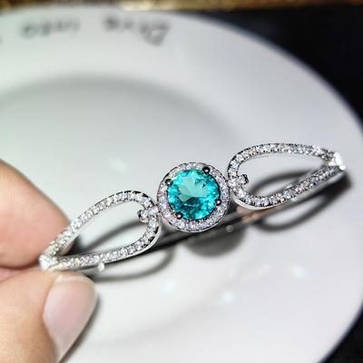 New 2-carat Blue Green Diamond Buckle Bracelet with Cold Wind Full Diamond Bracelet for Women's Instagram