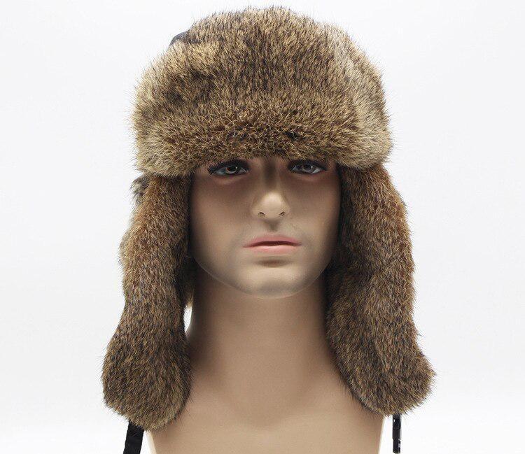 Rabbit Fur Hat Winter Warm Bomber Hat Thick Fur Hat Men's Hat Thickened Ear Protection Bomber Hat