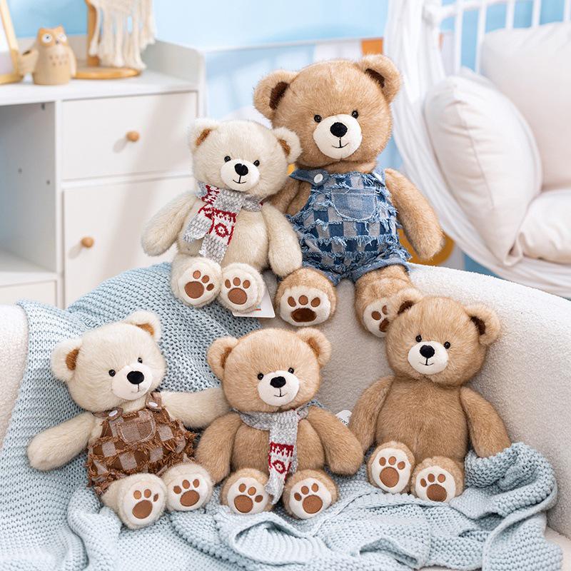 Cross Baby Denim Riddle Bean Bear Plush Toy – Healing Companion Doll for Children