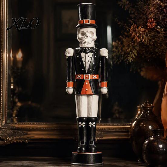 Festival Atmosphere Resin Crafts Halloween Skeleton Nutcracker Figurine, Gothic Skull Soldier Statue, Spooky Decorations Ornament for Window