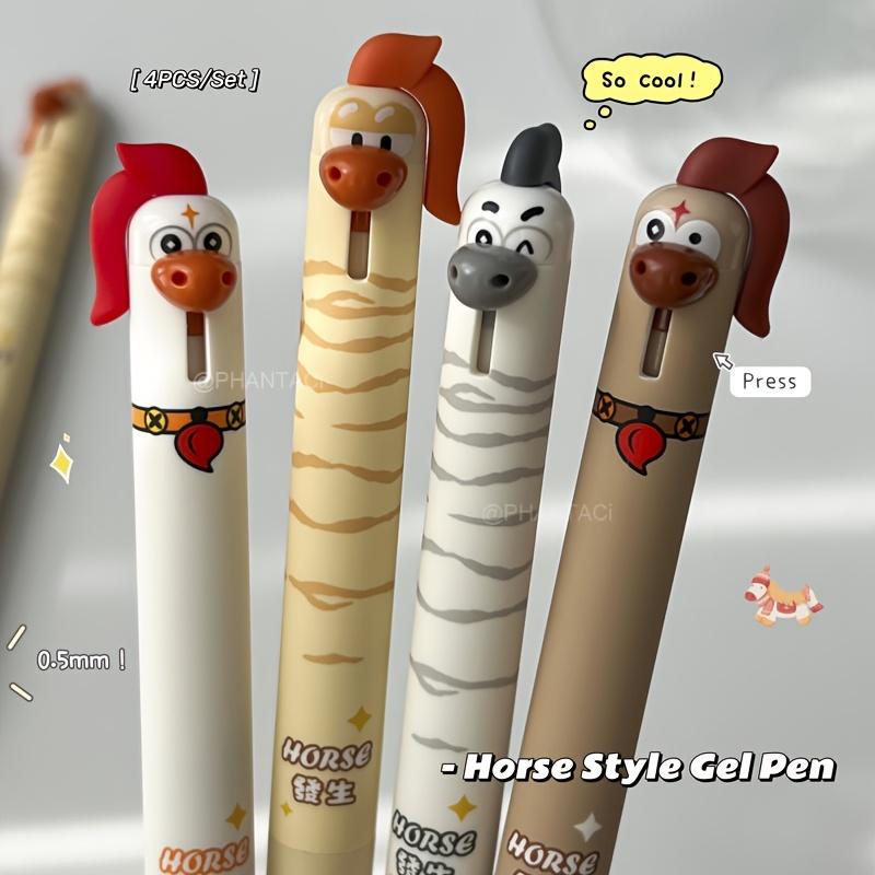 

4pcs Horse Style Gel Pen 0.5mm Quick Dry Black Pen Creative Animal Writing Pen Office Supplies