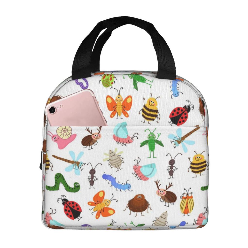 Cartoon Insect Bug Pattern Insulated Lunch Bag for Women Office Cooler Thermal Food Box Tote Portable Lunch Boxes Container
