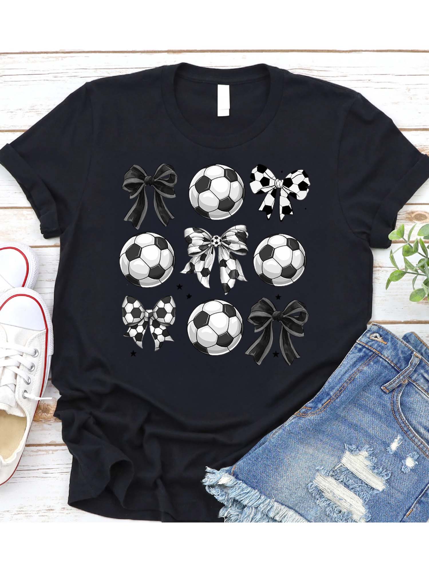 

Womens T-Shirt, Cotton, Black Football Bow Design S разноцветный