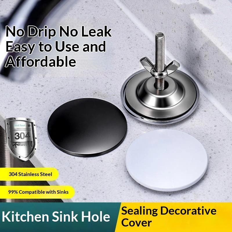 Stainless Steel Sink Hole Seal Kitchen Accessory Black Silver M6 Faucet Hole Cover Easy to Install for Kitchen Sink Quick Repair