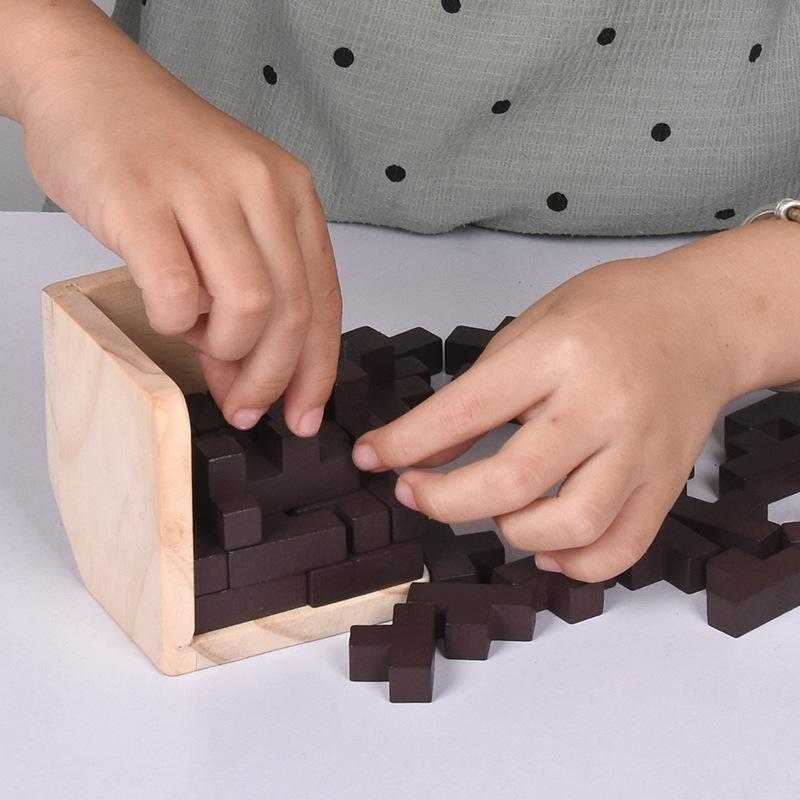 Luban Lock Wooden Puzzle Toy - Magic Bean Tetris Cube for Leisure and Stress Relief