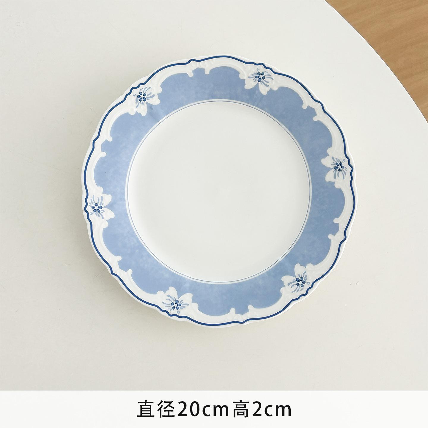

Medieval-style High-quality Appearance Level European Blue Ceramic Dinner Plate, Exquisite Household Desserts and Light Meals.