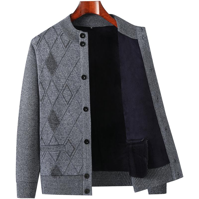Warm Fleece-Lined Cardigan for Middle-Aged and Elderly Men: Knitted Sweater & Thick Grandpa Jacket