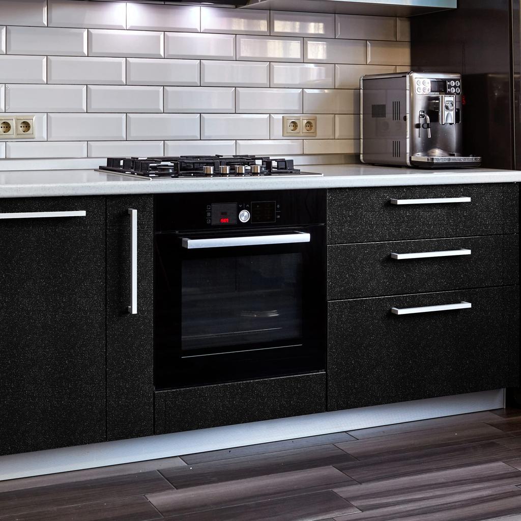 VEELIKE Glitter Removable Wallpaper Wall Renovation Suitable for Sliding Wall Furniture Interior Kitchen Easy to 40 x 300cm Sheet, Black, Thick,