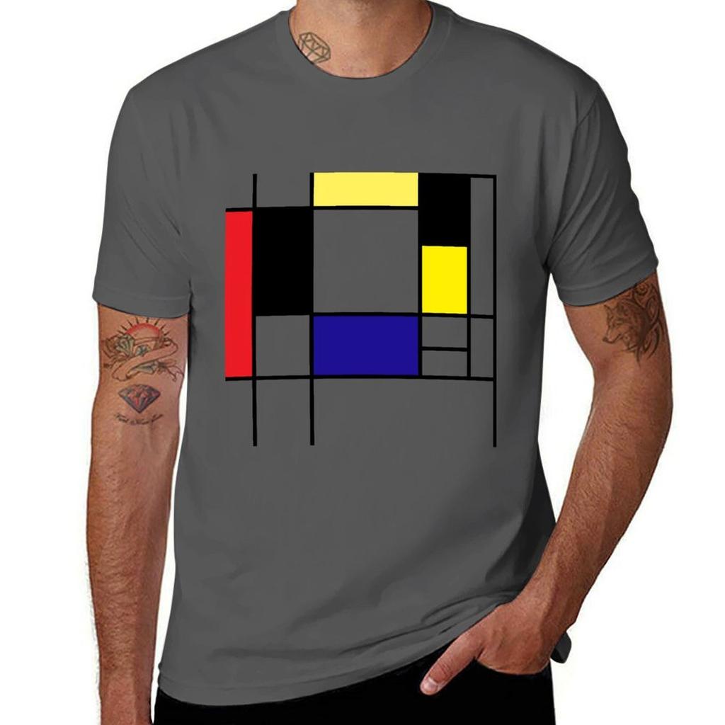 Mondrian Art Minimalist Red White Blue Yellow Black Tshirt Simple Casual Short Sleeve Tee