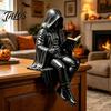 Gothic Dark Fantasy Figure, Reading Hooded Grim Reaper Statue, Halloween Resin Sitting Skeleton Figurine for Bookshelf Home Decor