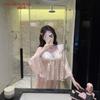 New Ice Silk Pajamas Women's Spring and Autumn Sweet Lace Suspender Loungewear Set, High-end Outer Wear Three-piece Set