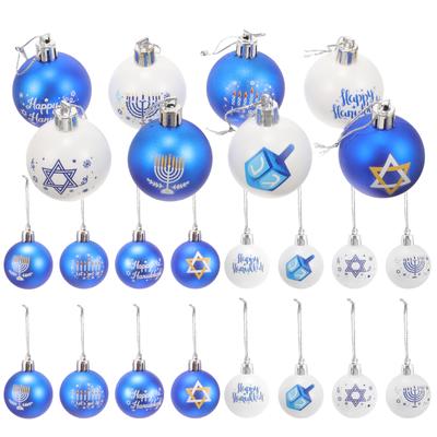 24pcs Hanukkah Hanging Ball Ornaments Party Layout Decorations Festive Party Plastic Balls Christmas Tree Home Party Hanging