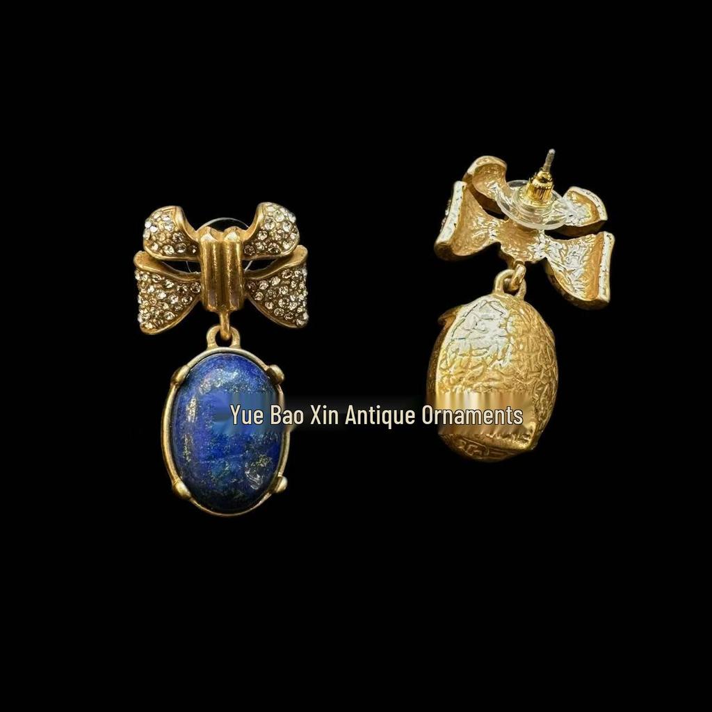 Vintage Western Stud Earrings with Rhinestone & Lapis Lazuli, 925 Silver Needle, Versatile Style for Women.
