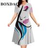 Women's Short Sleeve O-Neck Painting Face Abstract Print Dress 2026 Summer New Loose Plus Size Mini Dresses Ladies Fashion Dress