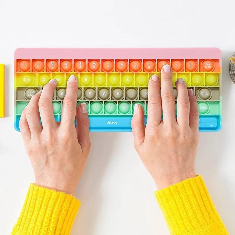 Keyboard Push Bubble Fidget Toy Rainbow Sensory Stress Reliever Squeeze Toys Anxiety Relief Decompression Gift for Kids Adults