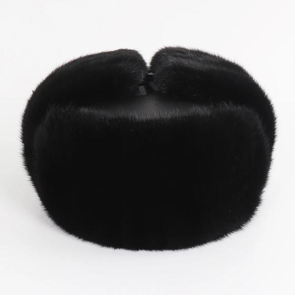 New Winter Men Outdoor Real Mink Fur Bomber Hats Male Super Warm 100% Natural Mink Fur Hat Luxury Man Real Sheepskin Leather Cap