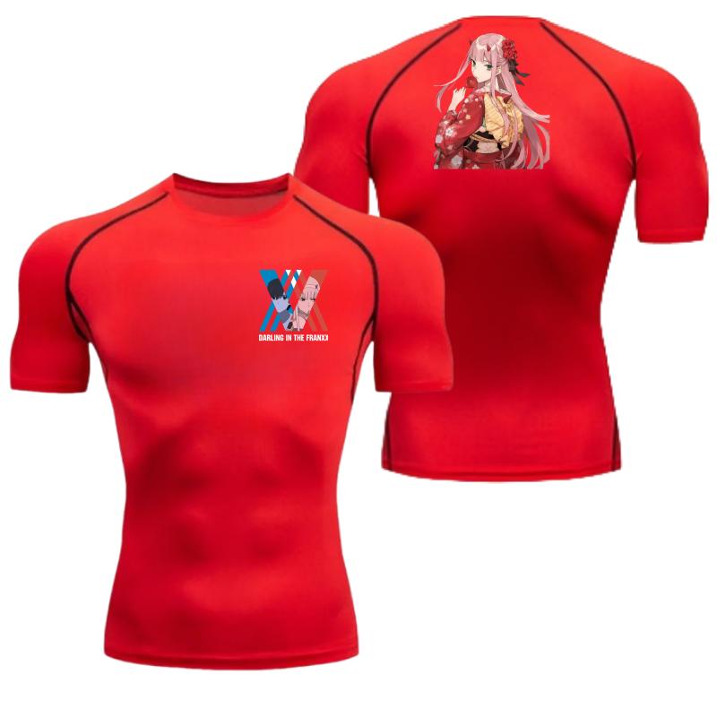 Summer Athletic for Men Compression T-Shirt Breathable Quick-Dry High Elasticity Short Sleeve Tee with Bold Zero Two Graphic Gym