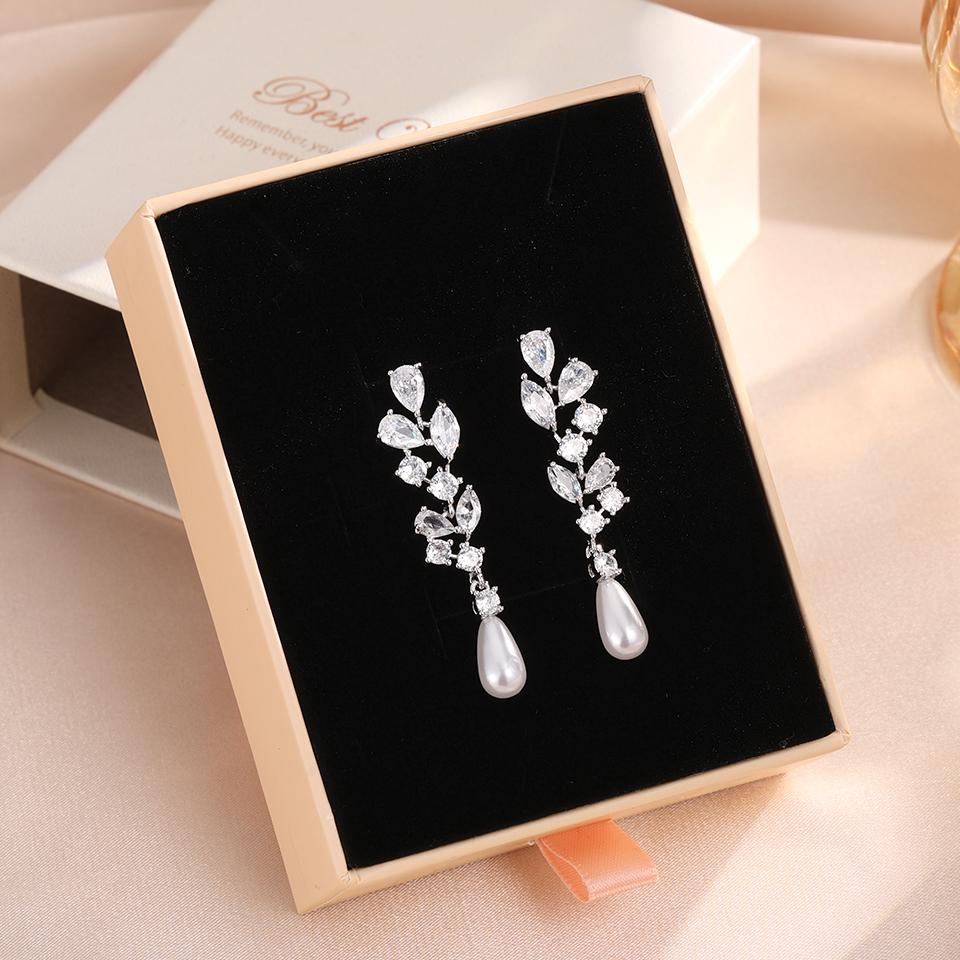 ZAKOL Classic Gorgeous Sliver Color Shiny Zirconia Drop Earrings Luxury Festival Zircon Gifts for Women Mom Friends