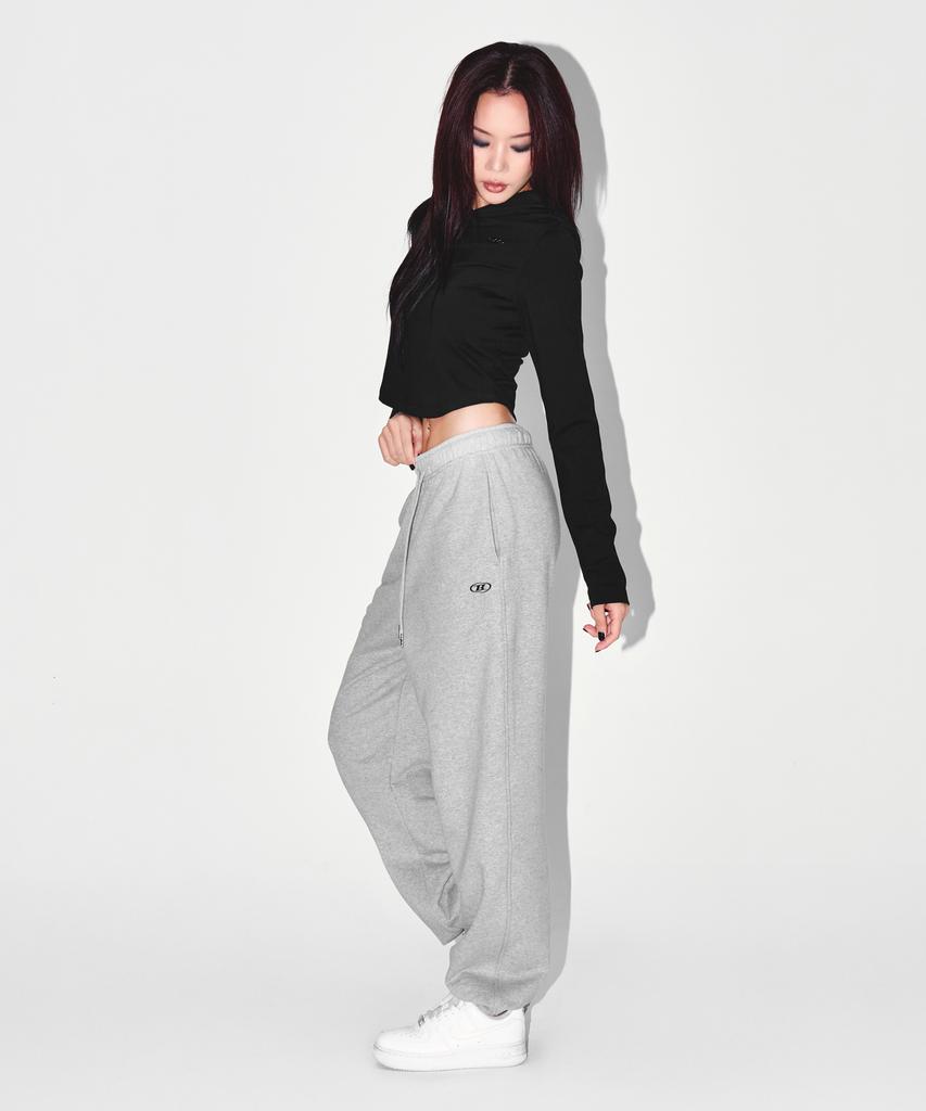 BORN TO WIN W Semi Wide Sweat Jogger Pants [Melange Grey]