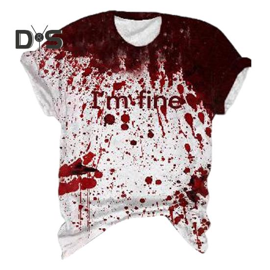 

Женская футболка с круглым вырезом и коротким рукавом, с принтом ужасов на Хэллоуин, тонкая эластичная футболка для косплея, фестивалей, пуловеры, топы M