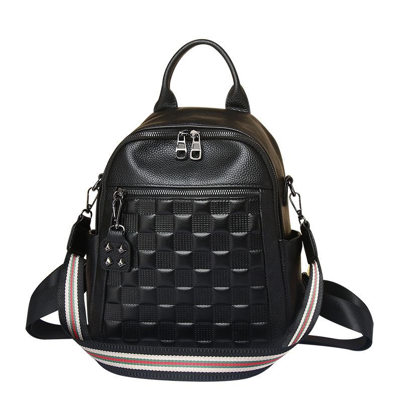 Backpack Fashion First Layer Cowhide Shoulder Backpack Plaid Leather Women'S Bag Soft Leather Large Capacity Single 8157 School Bag