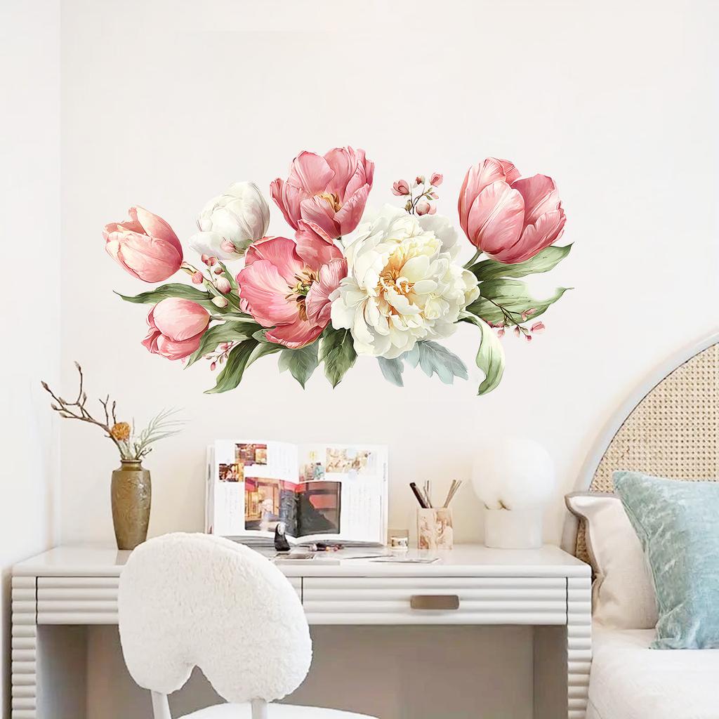 Peony Floral Living Room Feature Wall Bedroom Room Dining Room Bathroom Decorative Self-Adhesive Wall Stickers