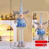 Bambola Telescopica di Natale a Quadri Blu, Statuina di Babbo Natale Pupazzo di Neve Renna in Piedi, Decorazione per Camino Festiva di Natale