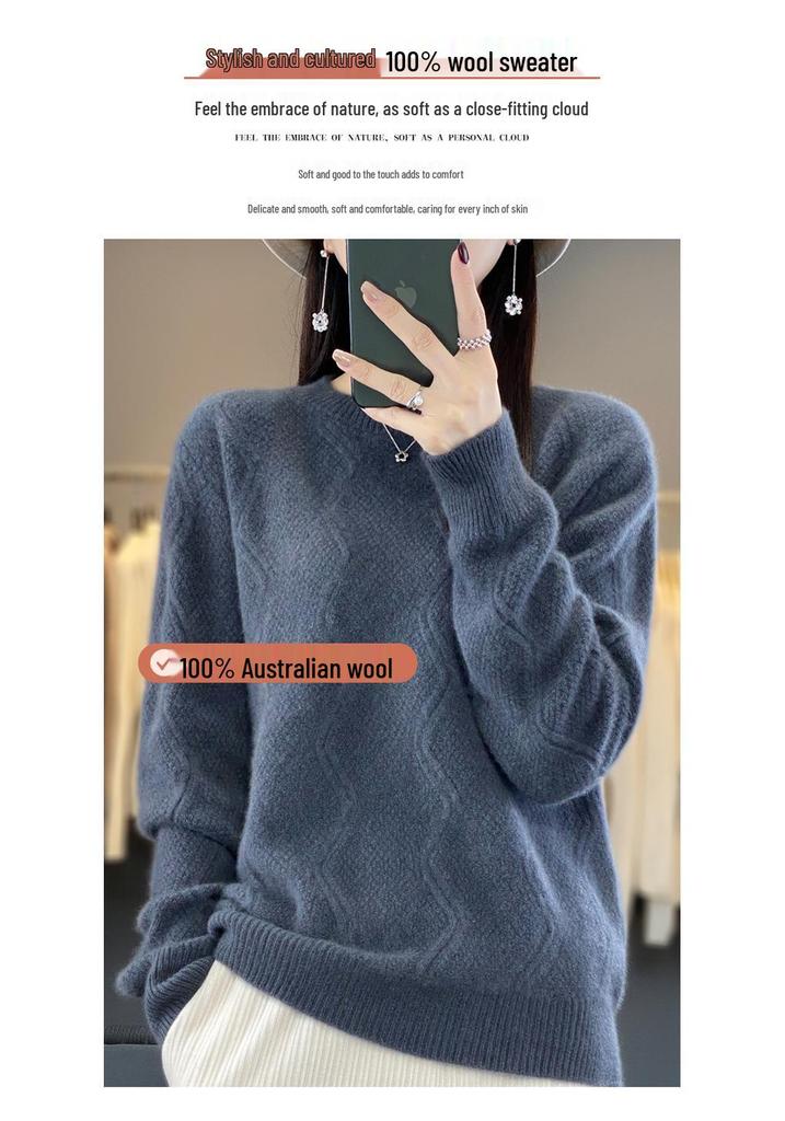 Women's Thickened Autumn-Winter Cable Knit Wool Sweater – Round Neck Cashmere Pullover.