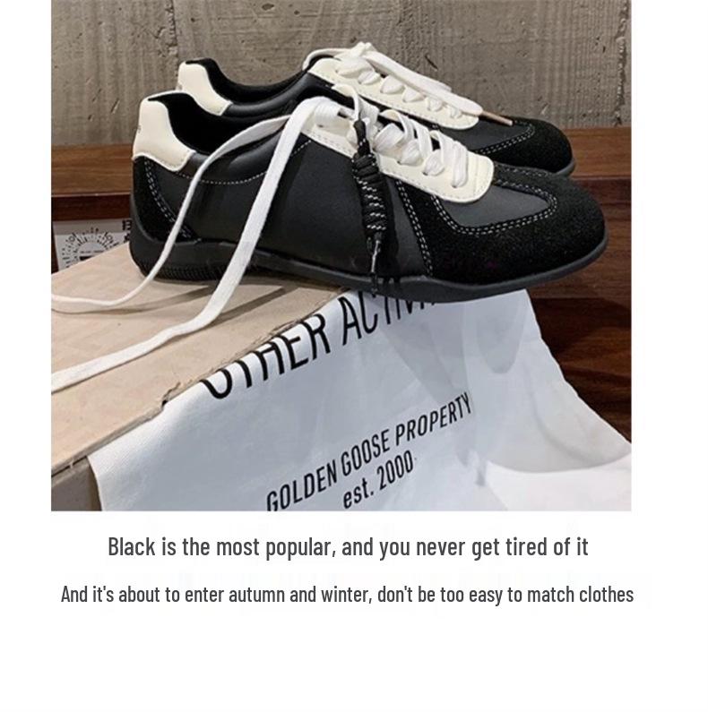 Women's Comfortable Genuine Leather Lace-Up Color Block Round Toe Height-Increasing Casual Sneakers