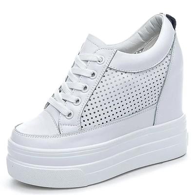 Genuine Leather New Thick-soled White Shoes New Spring Summer Wild Korean Version Breathable Increase Sneakers Women 11CM Heels