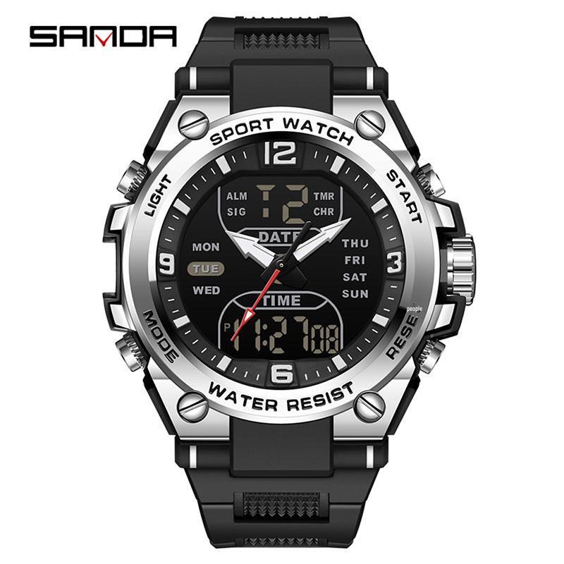 Sanda Men s Dual Display Electronic Watch - Multifunctional, Luminous, Waterproof Sport Timer