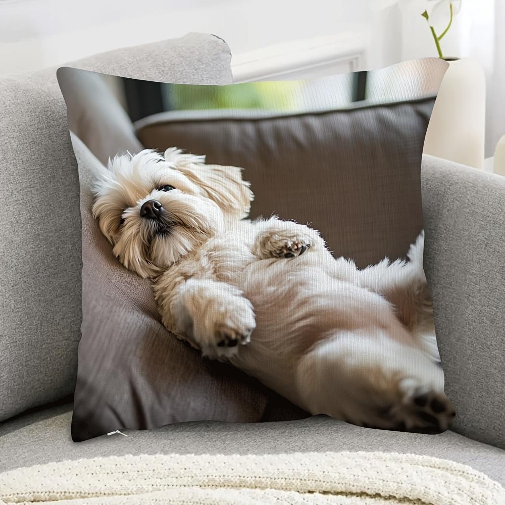 Shih Tzu Plyschkuddfodral 45x45cm Bedårande Sovande Hund Kuddfodral Polyester Blixtlås Thanksgiving & Julklappar