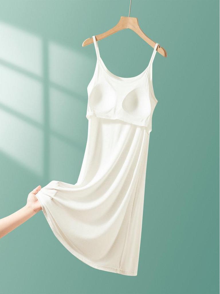 2025 Summer Loose Solid Color Modal Suspender Skirt - Medium Long, Large Size Casual Dress