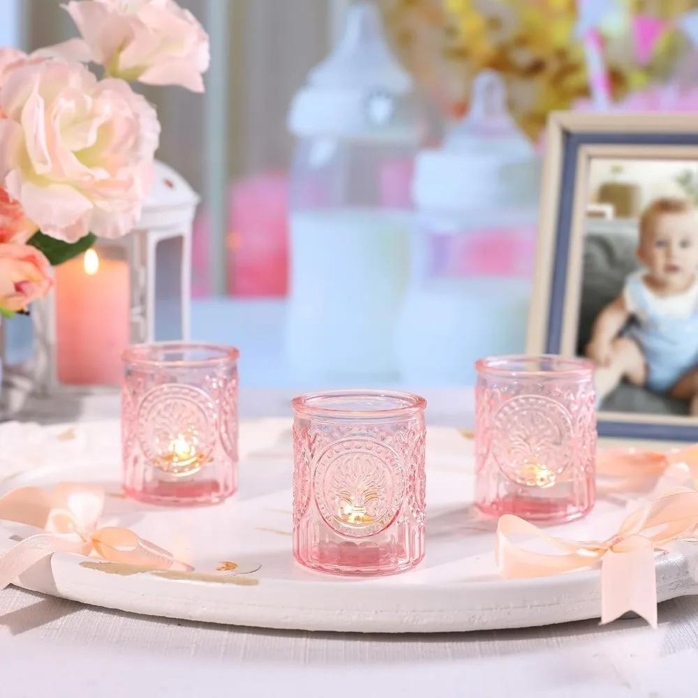 6/12Pcs Votive Glass Candle Holders Centerpiece Table LED Tea Light Candlestick for Home Birthday Wedding Party