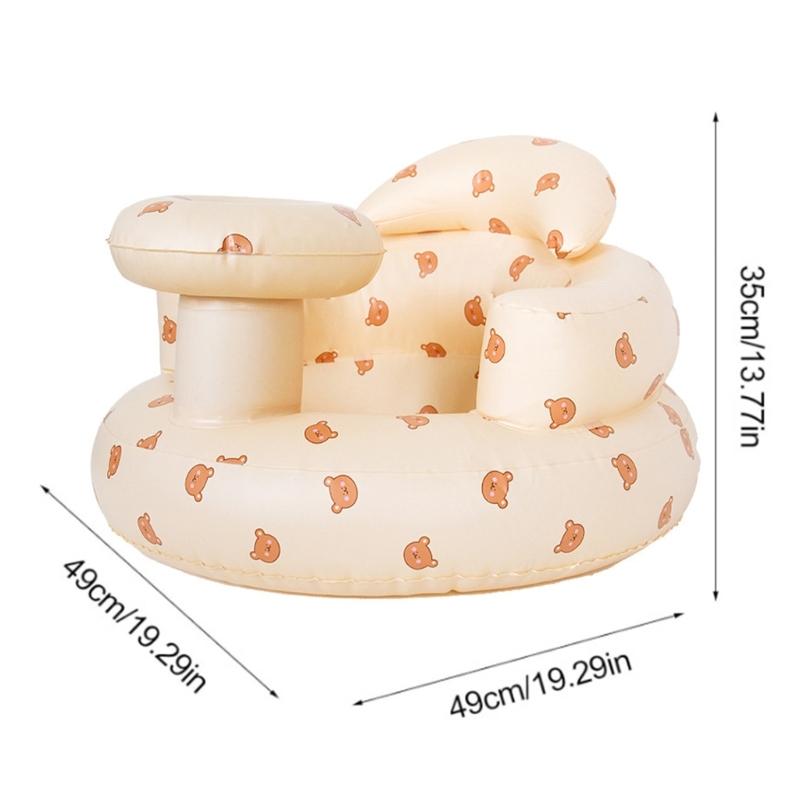 Infants Swim Training Chair Inflatable and Foldable Baby Bath Stool Cartoon Bear Pattern Baby Play Pool Sitting Chair
