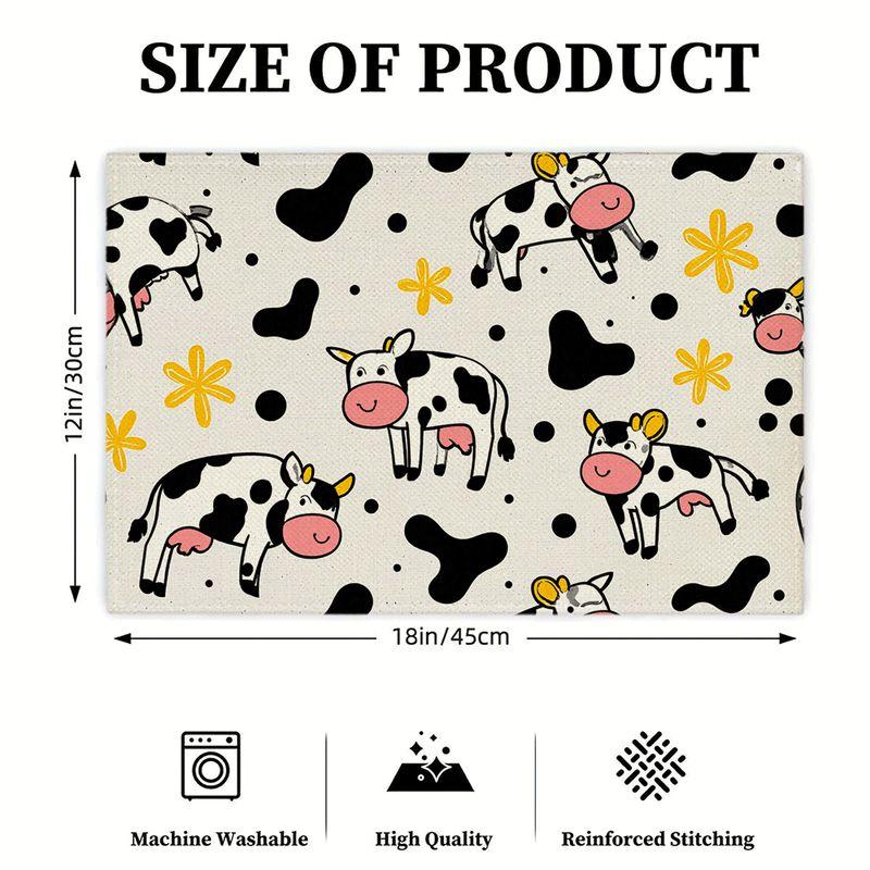 4pcs/6pcs Rectangular Cow Table Mats - Cow Print Placemats Suitable for Home,, Restaurants, Heat-Resistant Durable Fabric, Easy-to-Clean Cow-Themed Pa