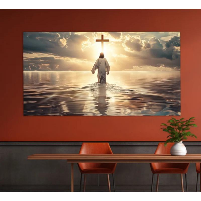 Watercolor Jesus Christ Walking On Water Religious Seascape Poster Canvas Painting Wall Art Pictures Home Room Decor Gift