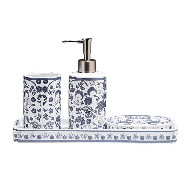 4pcs/set Floral Pattern Bathroom Refillable Liquid Soap Container Creative Ceramic Wash Set Accessories