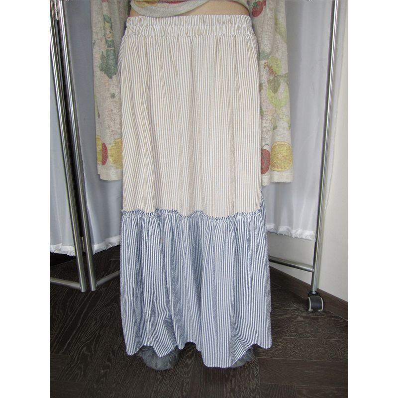 

3months2025 Spring New Korean Series High Sense Niche Versatile Loose Stripe Patchwork Skirt A- Line Skirt