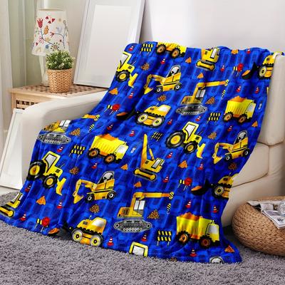 Flannel Blanket Construction Equipment Print Blue Flannel Blanket Fun Truck Design For Kids Snuggle Warm Certified