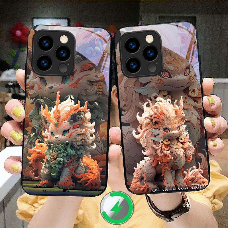 Kirin with Flowing Hair Suitable For iPhone 16E 17 Pro Max 15 Pro 14 13 Plus 12 Mini 11 16 Air 17Pro Magnetism Glass Phone Case