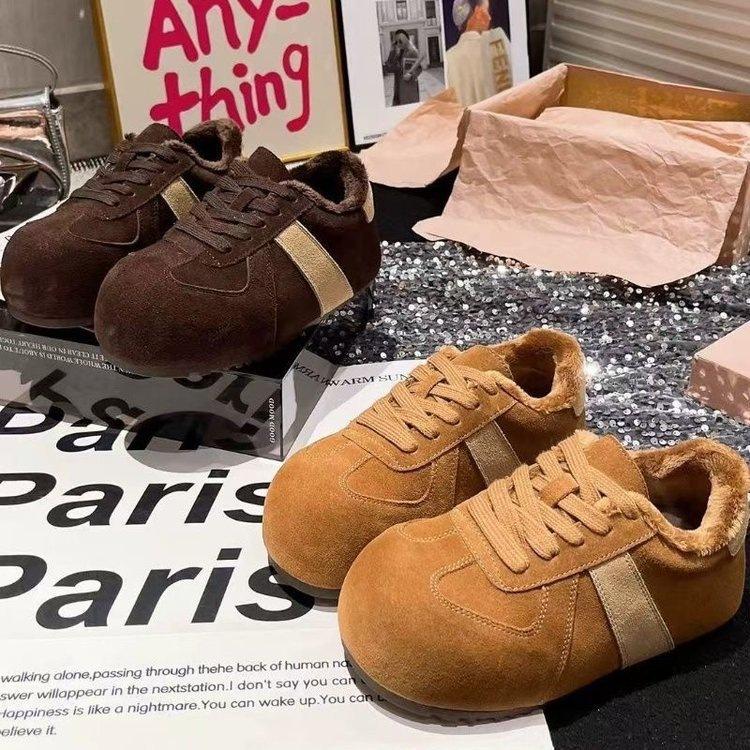 Autumn and Winter German Training Shoes Shoes New Velvet Birkenstocks Round Head Retro Casual Sports Fluffy Shoes