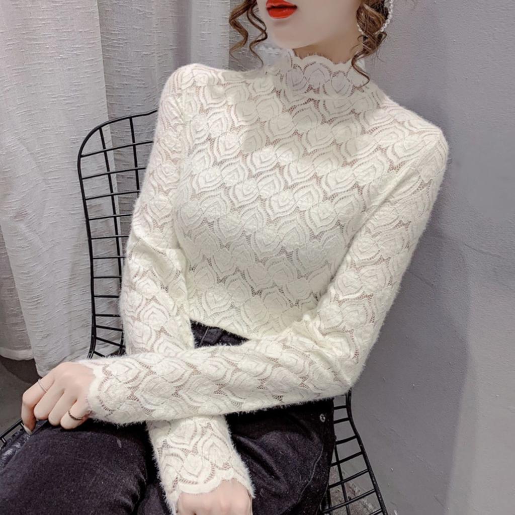Autumn Base Shirt Women's Fashion Lace Shirt Women's Inner Mesh T-shirt Inner Brushed Fashion Top
