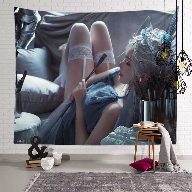 

Игрок, ручная роспись, игра, женский персонаж, домашний фон, стена, общежитие, спальня, гобелен