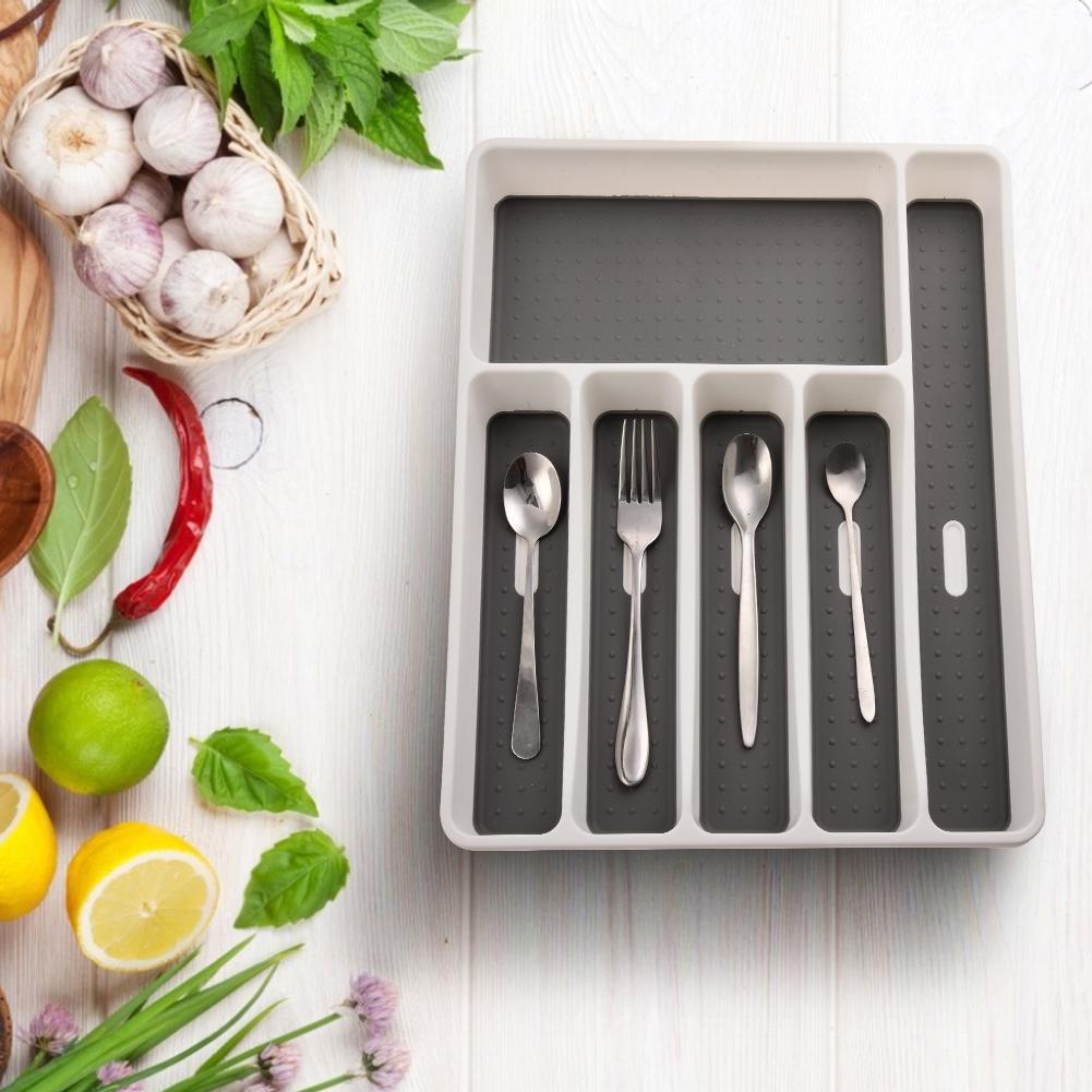 Buy 6 Compartments Drawer Cutlery Tray Plastic Cutlery Storage Box at